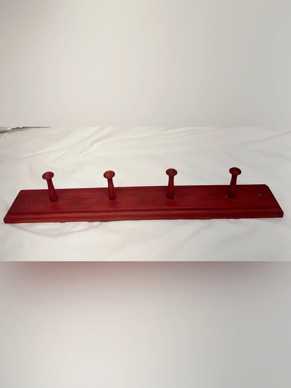 Vintage Red Wooden 4-Peg Wall Mount Coat Rack Towel Rail 18”